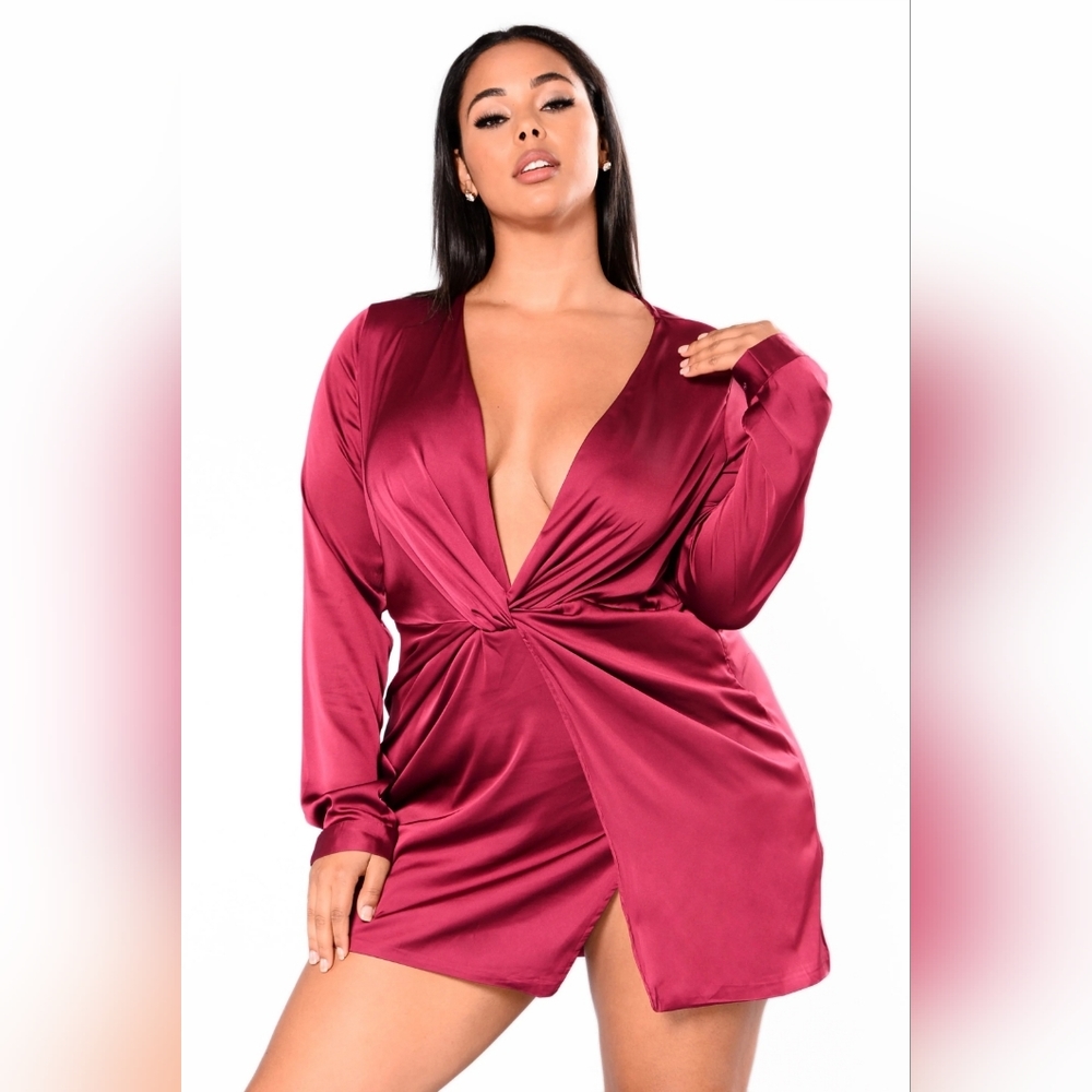 Fashion Nova Sugar Free Dress - Burgundy, Size 1X
